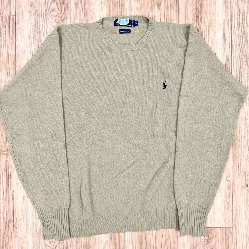 Vintage Polo by Ralph Lauren Men's Seafoam Green Sweater 100% Lambs Wool